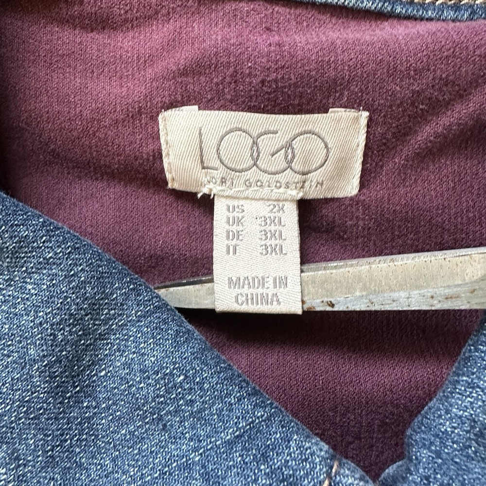 LOGO Lori Goldstein Denim Corduroy Jacket Womens 2X Cowboy Fringe Color Block - Picture 3 of 15